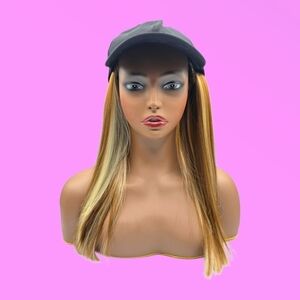 Light Golden Brown & Blonde Highlights Straight Synthetic Hat Wig